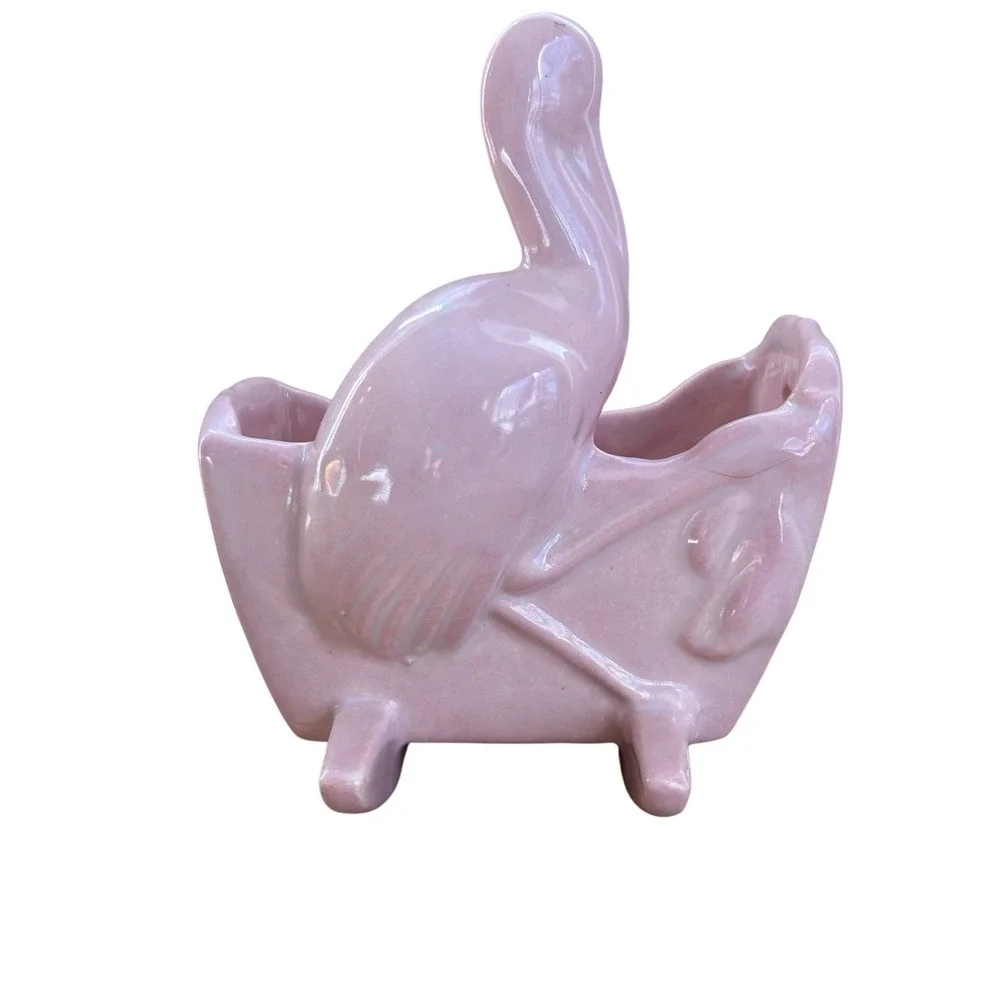 Haeger Pottery Pink Stork & Cradle Baby‎ Nursery Planter Wall Pocket W/sticker
